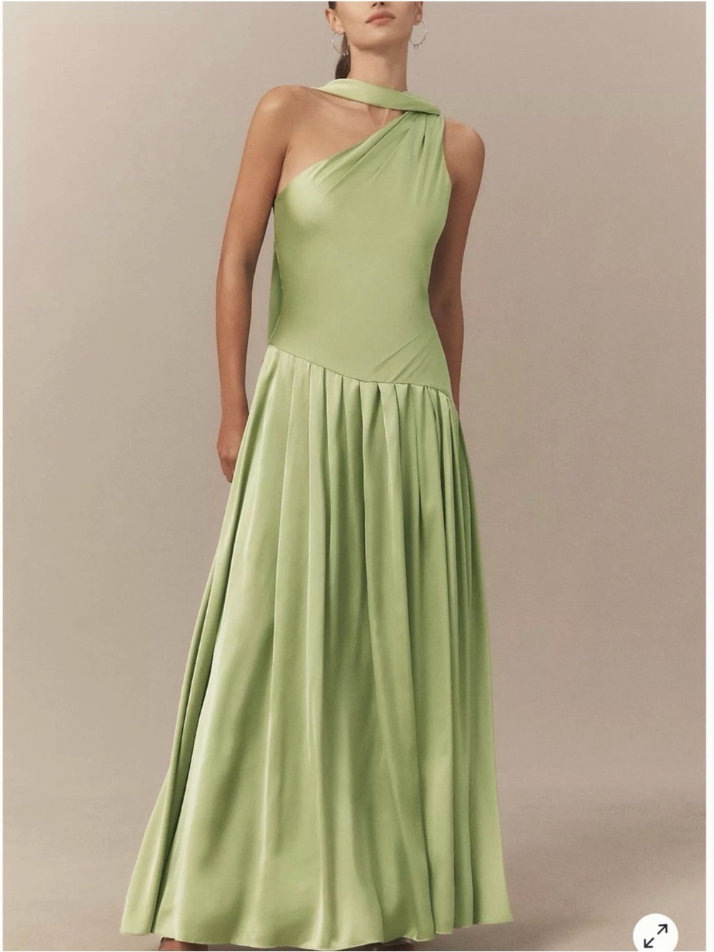 BHLDN One Shoulder Scarf Neck Maxi Dress in Green Size Medium